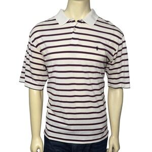 VTG Polo Golf Ralph Lauren Polo Shirt Mens L White Striped Excellent Pima Cotton